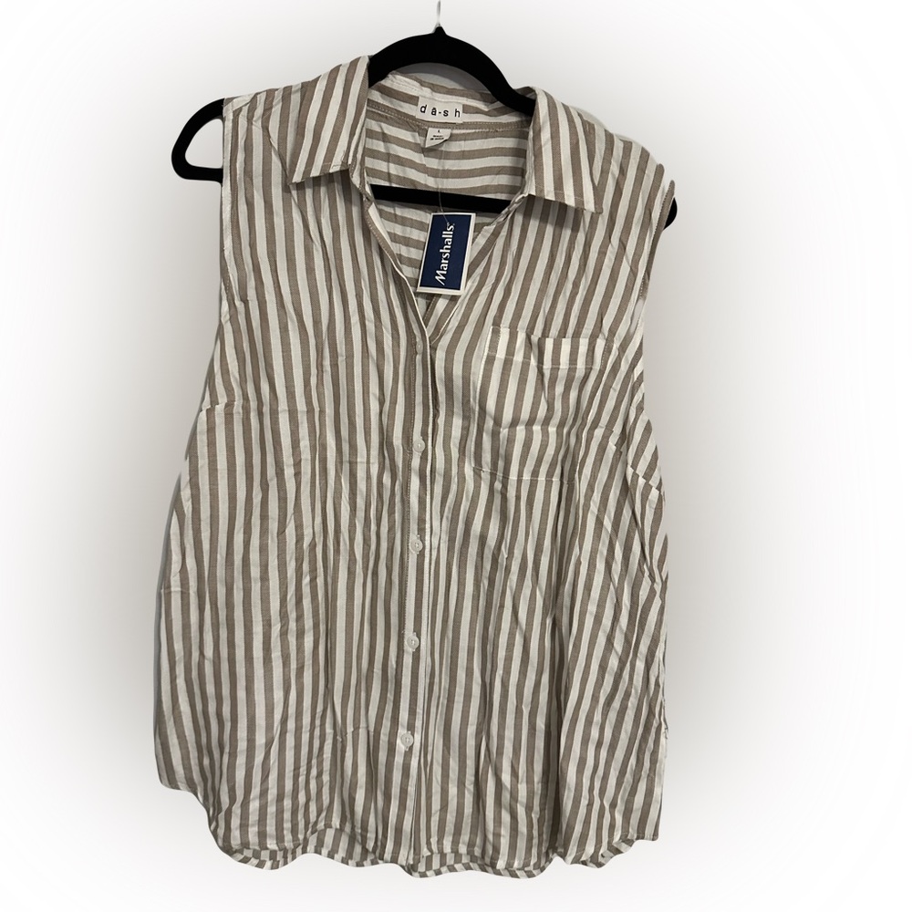Striped Sleeveless Button-Up Blouse